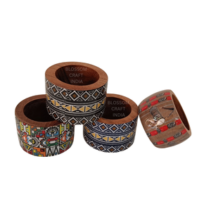 Anillos de Servilleta de Madera Coloridos con Patrones Únicos de Esmalte, Diseño Pintado Elegante, Vajilla de Alta Calidad para Mesa de Comedor - Product Image 4