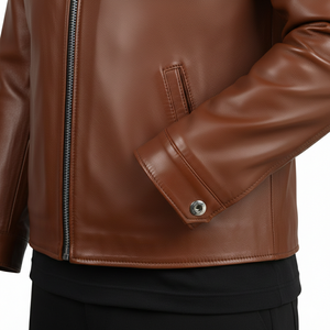 Winter <b>Men's</b> Casual Outdoor Lightweight Woolen Fabric Leather <b>Jacket</b> <b>Light</b> Brown Custom <b>Waterproof</b> Breathable Quick Dry Stand - Product Image 4
