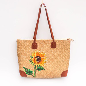 Sac fourre-tout tissé à la main avec motif artistique tournesol – Style vintage et bohème - Product Image 1