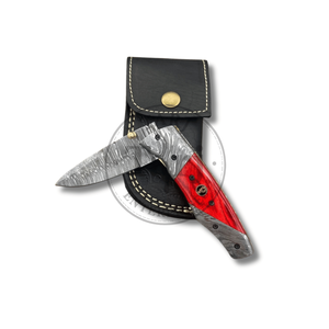 Handmade Damascus Steel Folding Knife Red Wood Handle Professional <b>Drop</b> Point Blade Model TR8885 8inch Overall Length TARJ - Product Image 3