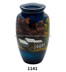 Urnes funéraires funéraires en aluminium incrusté de nacre de croix bleu royal pour les cendres humaines sac en velours gratuit - Product Image 1