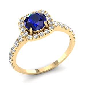 REYES High Quality 14K Yellow Gold Round Cut 0.84Ct Blue <b>Sapphire</b> Gemstone <b>Ring</b> For Women Luxury Diamond Engagement Gift <b>Rings</b> - Product Image 2