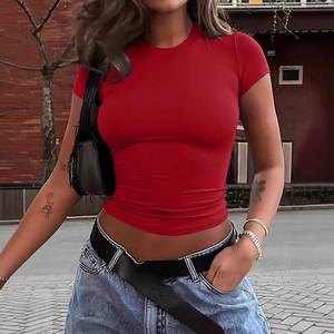Camiseta de Manga Corta para Mujer, Transpirable, Ropa de Verano, Top Básico Ajustado 2025, Camisetas de Algodón con Cuello Redondo, Camisetas Casuales para Mujer - Product Image 6