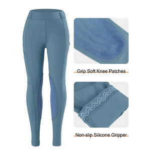 Pantalones de equitación de cintura alta para mujer, azules, con parches de agarre en las rodillas, agarre de silicona, largos, de elastano/algodón, 2026 - Product Image 1