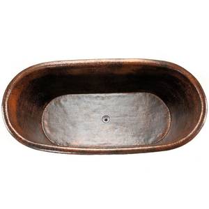 Bañera ovalada de cobre independiente, estilo rústico antiguo, para baño. - Product Image 3