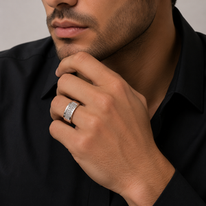 925 Sterling <b>Silver</b> Micro Pave Cubic Zirconia Band <b>Ring</b> for <b>Men</b> Wedding Party Daily Wear High Polish Finish - Product Image 1