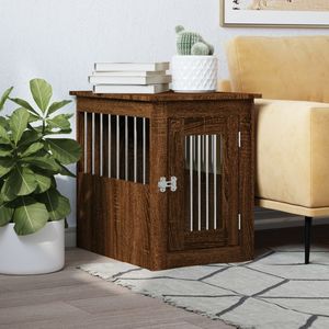 Meuble pour chien en bois d'ingénierie chêne brun moyen avec structure en acier, dans la catégorie Maisons et meubles pour animaux de compagnie - Product Image 1