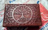 Boîte en bois sculptée à la main Arbre de Vie, boîte à bijoux multifonctionnelle pour ranger colliers, bagues et cosmétiques