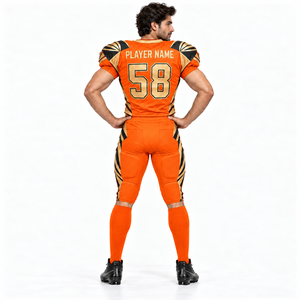 Tenue de football américain personnalisée, maillot et pantalon sublimés orange, vêtements d'entraînement et de match pour équipe, spandex/polyester respirant - Product Image 4
