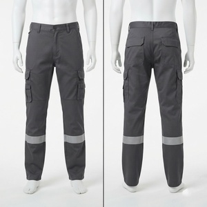240 GSM Cotton Polyester Corduroy <b>Work</b> <b>Pant</b> Charcoal Cargo Trousers Reflective Tape Multi Utility Pockets Custom Logo <b>Waterproof</b> - Product Image 1