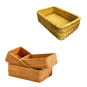 Juego de 3 Cestas Rectangulares de Mimbre/Ratán Duraderas, Cestas de Mimbre Naturales Tejidas para Almacenamiento - Product Image 1