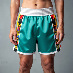 Shorts de Muay Thai bleus pour hommes avec broderie Phénix doré, bordure rouge, polyester, confortables, haute qualité, pour toutes les saisons, vêtements d'entraînement - Product Image 6