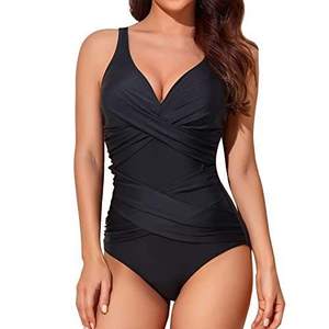 Maillot de bain une pièce pour femme, design décolleté en V profond, dos nu, noir, vente en gros - Product Image 5