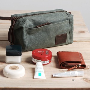 Trousse de Toilette en Toile Cirée et Cuir, Logo Personnalisé, Style Vintage, Trousse de Voyage, Trousse de Rasage, Organisateur de Cosmétiques, Pochette de Lavage LCTB-0067B - Product Image 4