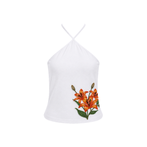 Débardeur bleu marine col en V avec broderie florale, style décontracté, usage quotidien, respirant, écologique, printemps/été, vente en gros - Product Image 4