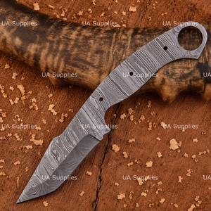 Cuchillo de Caza y Camping de Acero de Damasco de Alta Calidad, Afilado como una Navaja, Hoja Fija con Orificio para el Dedo, Punta Caída, 8 Pulgadas, Cuchillo Personalizado Semiterminado - Product Image 6