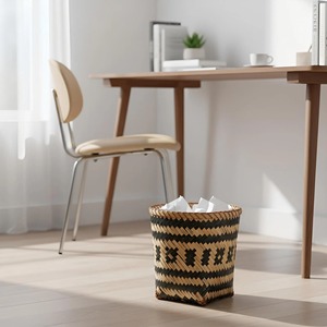 Handmade Rattan Waste Basket Perfect For <b>Study</b> <b>Table</b> Library Corner And Workspace Organization Waste Bin From India - Product Image 3