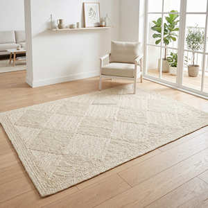 Tapis d'intérieur réversible texturé ivoire avec motif feuille pour chambre scandinave - Product Image 3