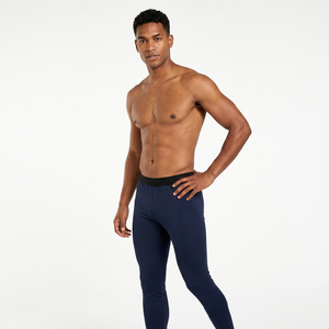 Leggings de compression pleine longueur pour hommes, bleu marine uni, taille élastique, en Spandex et Nylon, vêtements de sport - Product Image 4