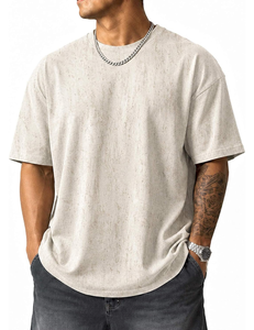 T-shirt en coton oversize pour homme, coupe décontractée, épaules tombantes, col rond, manches courtes, style urbain décontracté, mode quotidienne, effet délavé - Product Image 1