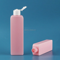 Bouteille en plastique vide personnalisée de 200ml en HDPE avec toner démaquillant carré rose Bouteille rectangulaire souple au toucher avec bouchon supérieur à rabat