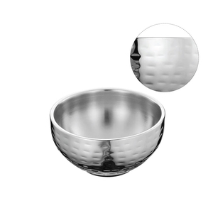 Bol de service élégant en métal poli miroir, finition martelée, durable, à double paroi, résistant à la chaleur, en acier inoxydable, pour soupe, salade, fruits - Product Image 1