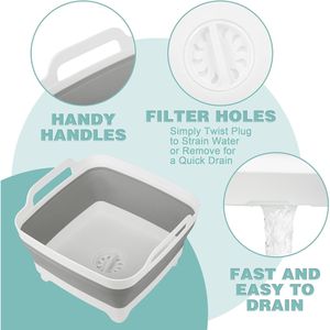 Set di 2 Vasche per Lavaggio Piatti da 9 Litri con Tappo di Scarico e Maniglie per il Trasporto, Accessorio per Lavello da Cucina - Product Image 3