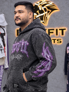 Sweat à capuche unisexe personnalisé, effet délavé, avec applique en strass, motif graphique streetwear, en polaire épaisse d'hiver, écologique, avec lettrage - Product Image 3