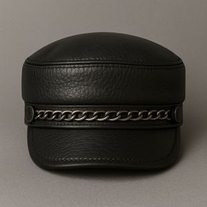 Premium Genuine Leather Newsboy Cap for Men with chain Design Classic <b>Hat</b> - Product Image 1