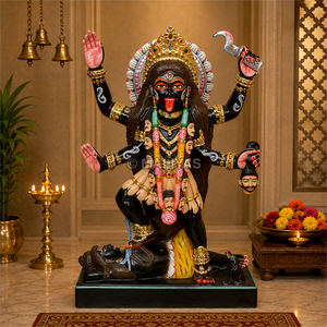 Murti de Mármol de Kali con Múltiples Brazos, Espada y Adornos Divinos |   Estatua de Kali Mata Hecha a Mano por MALIYAS Jaipur - Product Image 1