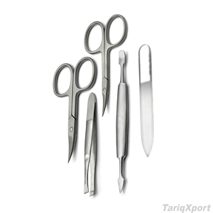 Professional 5-Piece Manicure Kit Stainless Steel Nail Scissor Clipper <b>File</b> Pusher Portable Classic Style Bag Packaging - Product Image 2