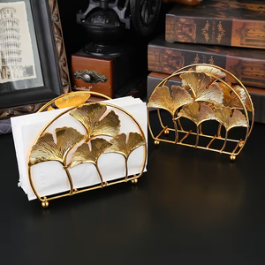 Porte-serviettes en métal doré en forme de feuille de Ginkgo, élégant support de mouchoirs botanique, décoration de table à manger, cuisine, restaurant, maison - Product Image 6