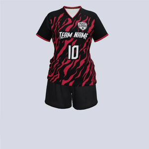 Black and <b>Red</b> Color Combination With Tiger Stripes Girl Football Kit Private Label Women Jersey Shorts Uniform For Club - Product Image 1