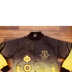 Veste universitaire Iota Phi Theta à fermeture éclair, brodée, en satin noir et or, manches longues, pour adulte, coupe-vent, écologique, automne - Product Image 4