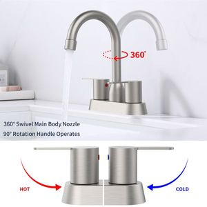 Rubinetto per lavabo bagno a 2 maniglie resistente, in nichel spazzolato, per camper, con montaggio centrale per lavabo a 3 fori con sensore - Product Image 3