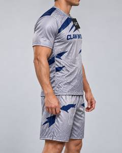 CLAW INTL ชุดเสื้อฟุตบอลชาย สีเทา สีน้ำเงิน พิมพ์ลายแบบซับลิเมชั่น คอกลม แขนสั้น โพลีเอสเตอร์ดูดซับความชื้น ทรงสปอร์ต - Product Image 4