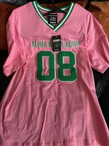 Camiseta de Algodón con Cuello en V para Mujer, Bordada con Logotipo de Letras Griegas, de Calidad de Exportación, Suave, Informal, de Manga Corta, Tallas Personalizadas - Product Image 5