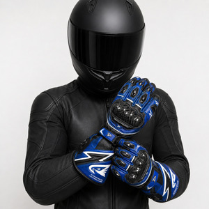 Guantes de Carreras Storms Trike Pro Lightning, de Cuero, con Dedos Completos, Color Azul y Negro, Correa de Muñeca Ajustable, Guantes para Motociclismo - Product Image 4