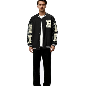 Blouson Bomber Style Streetwear à Boutons et Col Montant, Patchwork, avec Écusson Brodé Personnalisé – Vente en Gros - Product Image 1