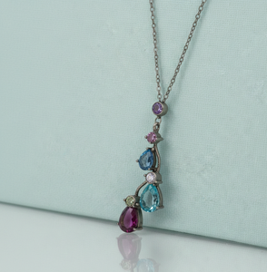 <b>Blue</b> Hydro Topaz & <b>Blue</b> Amethyst Pear Necklace 925 Sterling Silver 18K Gold Plated 16 Inch Women Necklace Gift for Her - Product Image 2