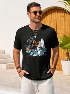 เสื้อยืดแขนสั้นพิมพ์ลายต้นปาล์มสำหรับผู้ชาย เสื้อผ้าลำลองชายหาด ผู้ผลิต OEM - Product Image 4