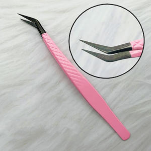 Pince à épiler pour cils RMI, produit classé parmi les meilleurs, avec pointe en plasma noir et revêtement en poudre rose, ensemble de pinces à épiler avec poignée diamantée - Product Image 4
