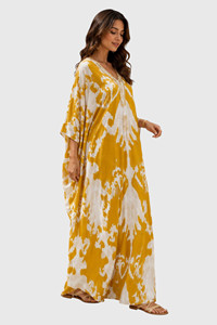 Robe Kaftan pour femme à imprimé Ikat, col en V, manches 3/4, longue, pour la plage - Product Image 2