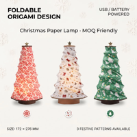 Arbre de Noël pliable style origami, coque en bois massif avec abat-jour en Tyvek, LED colorées chaudes pour la décoration de la maison