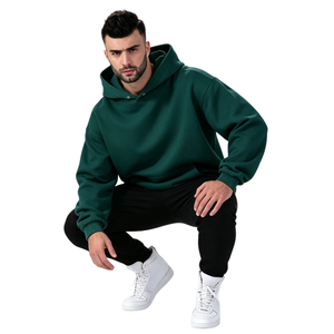 Sudadera con Capucha Verde para Hombre, Talla Grande, Corte Regular, Felpa de Algodón, Estilo Casual para Otoño - Product Image 1