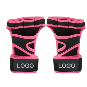 Neoprene Half <b>Finger</b> Fitness Gloves With Adjustable Wrist <b>Strap</b> Non Slip Grip For Gym Weight Lifting Unisex Black Pink - Product Image 1