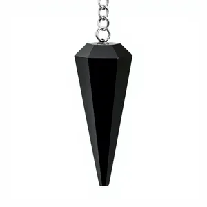 Péndulo de Ágata Negra Natural Tallada, con Cadena de Plata, Gema Facetada para Radiestesia, Meditación, Feng Shui, Reiki, Venta al por Mayor - Product Image 1