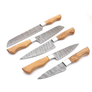 Damascus Steel <b>Knife</b> <b>Set</b> 5-Piece Wood Handle <b>Sharp</b> Chef <b>Knives</b> Damascus Steel Blade Polished Edge Ambidextrous Kitchen <b>Knives</b> - Product Image 3