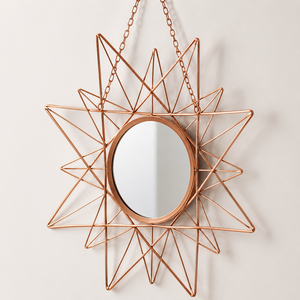 Espejo de Pared Redondo con Diseño de Estrella en Oro Rosa, Espejo Geométrico Colgante con Cadena para Decoración del Hogar, Sala de Estar, Dormitorio, Salón, Arte de Pared - Product Image 2