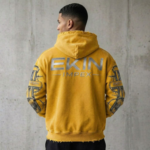 Sweat-shirt à capuche jaune pour homme Ekin avec imprimé fil barbelé, coupe classique, style décontracté, imprimé DTF, tissu polaire français, vêtement d'automne - Product Image 4